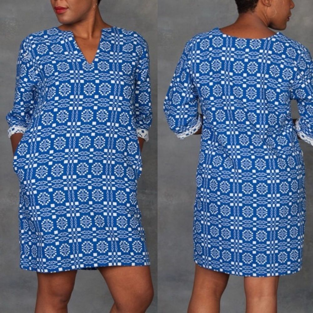 ACE & JIG Size XS Deck Dress in Cardiff Textile Blue White Geometric Pattern - Picture 2 of 11